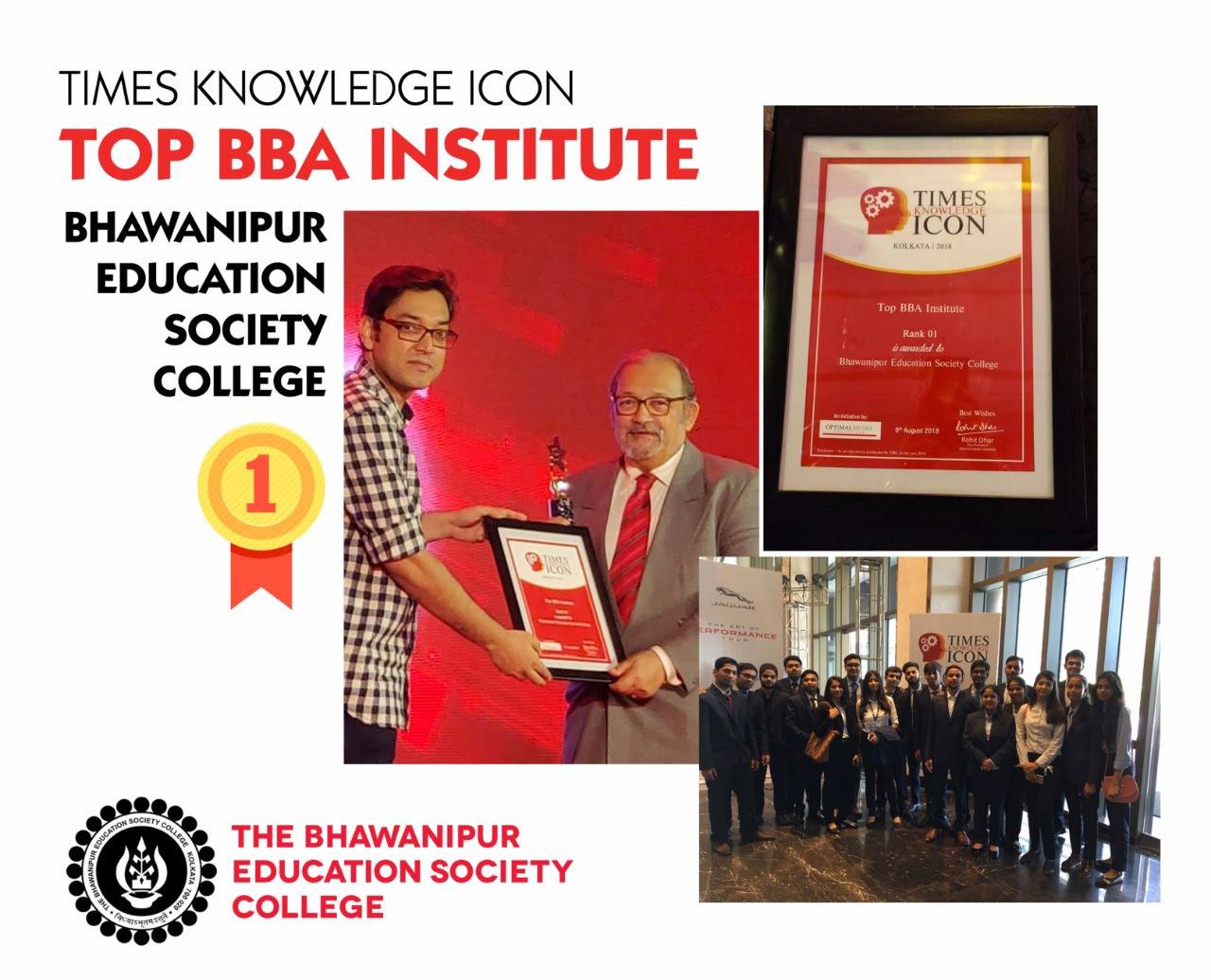 Times Knowledge Icon Awards Times Best BBA Institute Rank 1 (WB) 2018