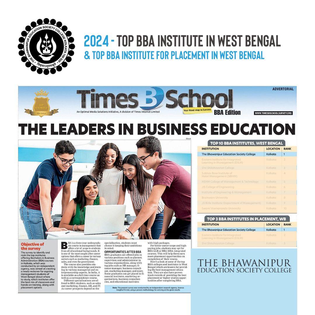 Bhawanipur Education Society College ranked as the Top BBA Institute in West Bengal